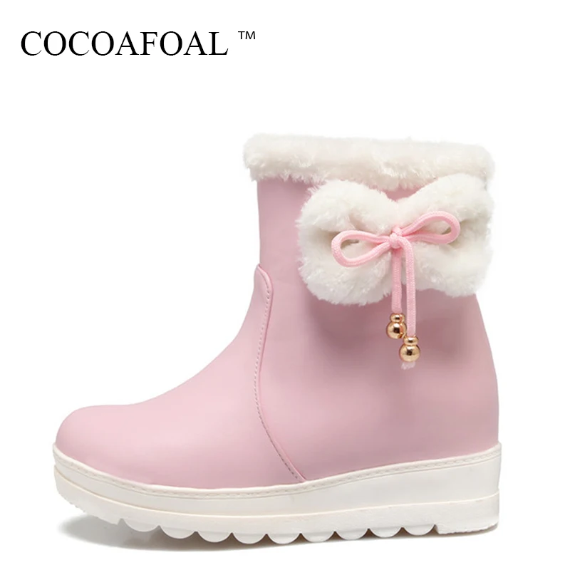 

COCOAFOAL Women's Fashion Black Height Lncreasing Snow Boots Winter White Butterfly Knot Snow Boots Plus Size 33 43 Snow Boots