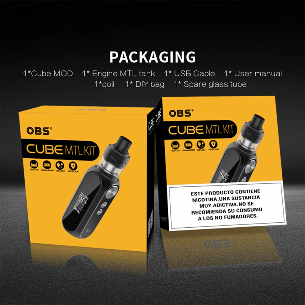 Оригинальный набор 80 Вт OBS Cube с двигателем MTL RTA 2 мл и 3000 мАч Box Mod вейп комплект