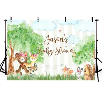 

Background for Photo Studio Newborn Baby Birthday Party Lovely Animals Froest Clouds Backdrop Photocall Table Decor Photoshoot