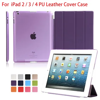 

For Apple ipad 2 3 4 PU Leather Case Magnetic Front Smart Cover + Translucent Frosted Hard Back Case for iPad 2nd 3rd 4th Shell