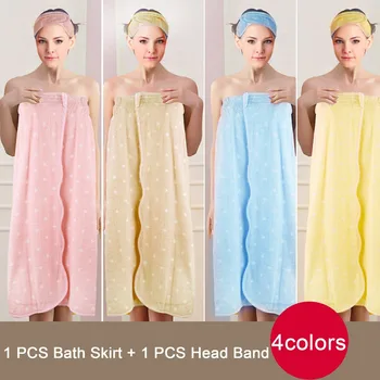 

Bath Skirt+Headband 100% Pure Cotton Girls Bath Robe Dot Spa Towel Hair Band Terry Bathrobe Gift Home Gift 2pcs/lot Bathrobe