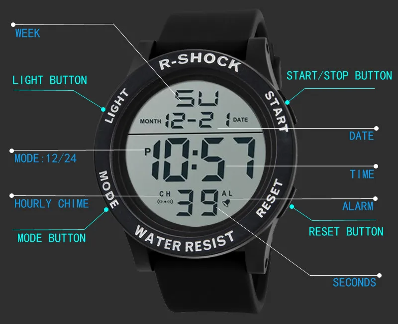 Цифровые часы для мужчин и женщин Relogio, спортивные модные водонепроницаемые мужские часы для мальчиков с ЖК-дисплеем, цифровые часы с секундомером и датой, резиновые спортивные наручные часы