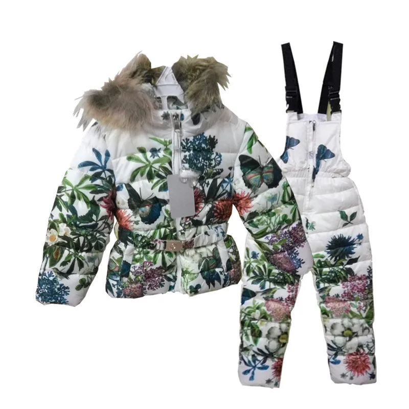 Clearance Sales Girls Winter Jackets With Pants Flora Print Kids Winter
