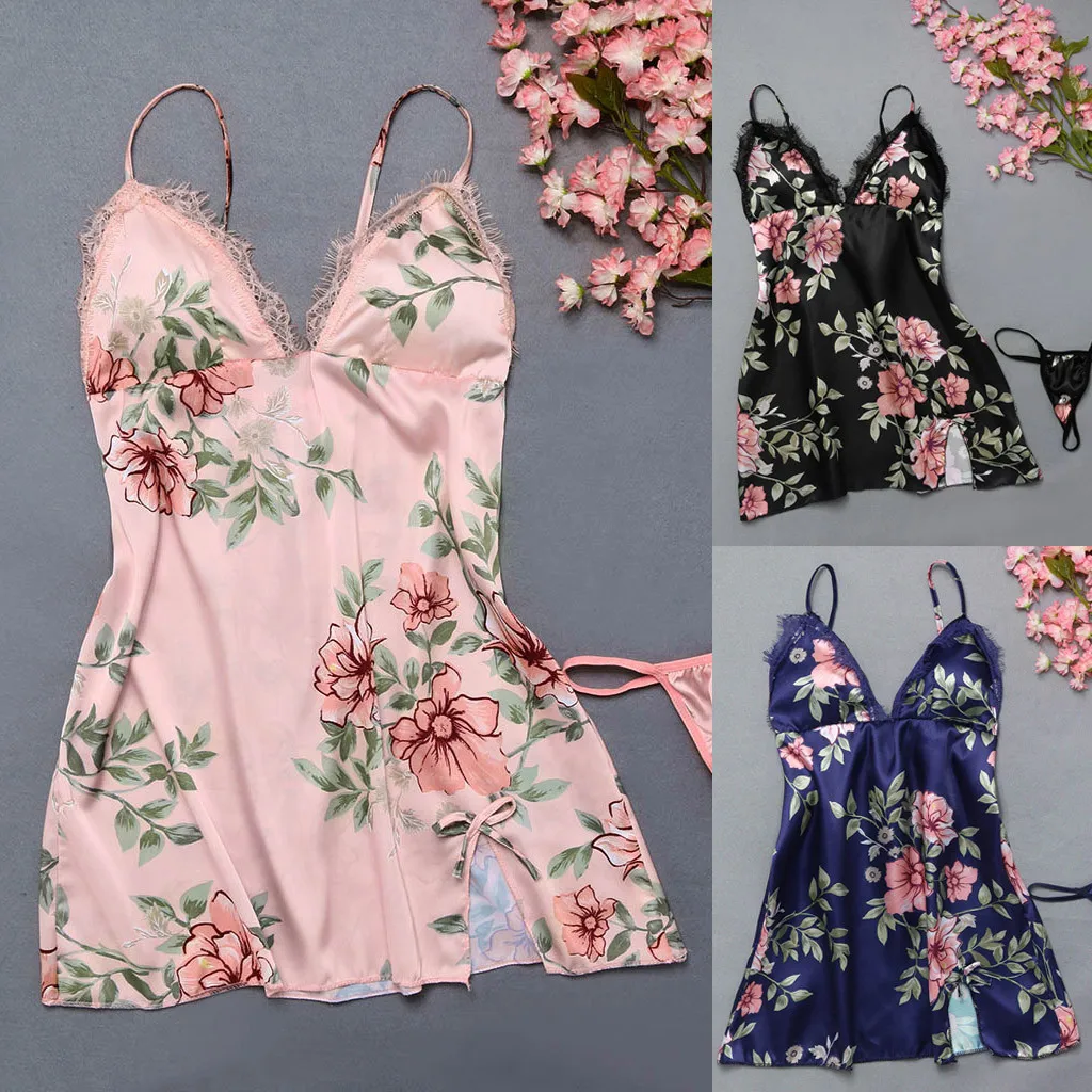 

Brand floral print sexy women's lace satin pajamas sets with bra padded short pants beautiful casual nighties sleepwear D7g
