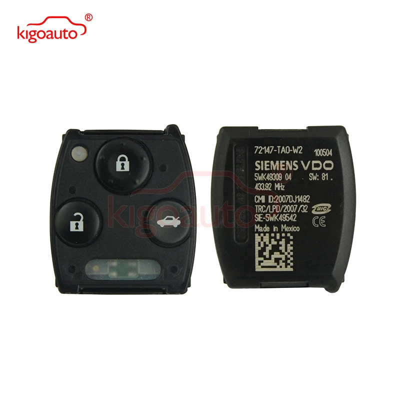 

Original Remote sender 5wk49309 3 button 433.9 Mhz 46 Electronic Chip for Honda Accord
