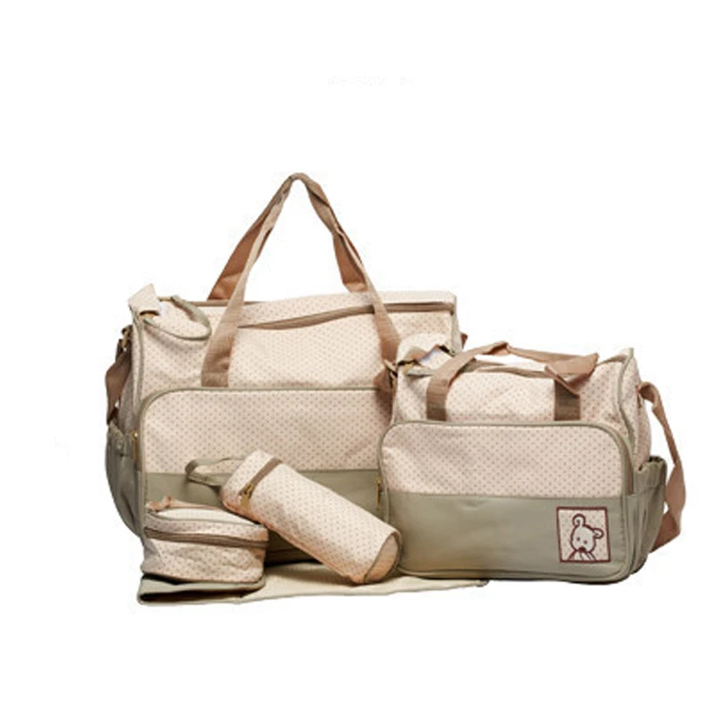 5 PC Multifunction Large Capacity Mummy Diaper Bag Bottle Holder Insulation Thermal Bag For Baby Care Nappy Mommy Handbag BB6003 (5)