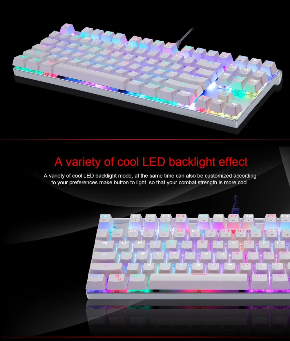 Оригинальная Проводная Механическая игровая клавиатура Motospeed CK101 RGB Light эргономичная 87 ключей против привидений синий/красный переключатель