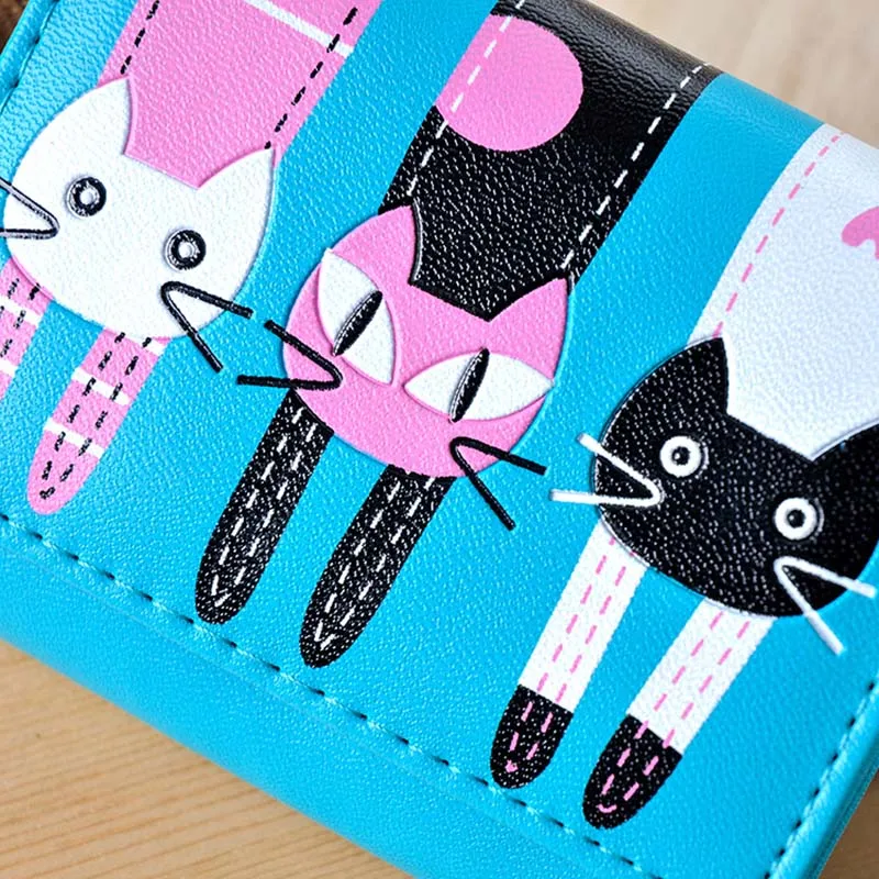 Высокое качество Для женщин портмоне простой модный кожаный чехол с рисунком кота из мультфильма Футляр для карт, Дамский Повседневное клатч, сумочка для денег короткий бумажник популярные