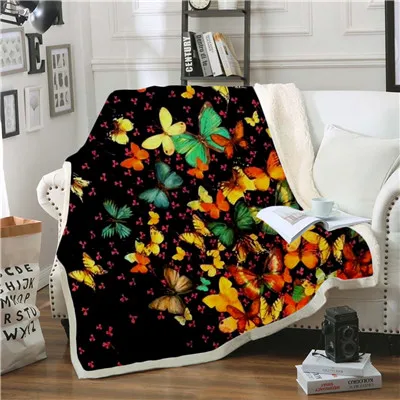 Plstar Cosmos, цветное одеяло с изображением бабочек, насекомых, 3d принт, одеяло на искусственном меху на кровати, для детей, для девочек, цветок, домашний текстиль, Dreamlike style-3 - Цвет: Светло-зеленый