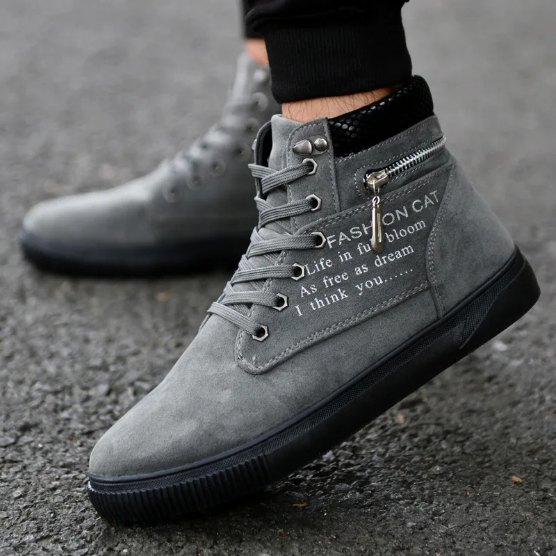 

Spring Autumn Men Casual Boots High Top Shoes Fashion Style Trend Sueder Buckle Boot Man Top Rubber Flat With Youth Shoes