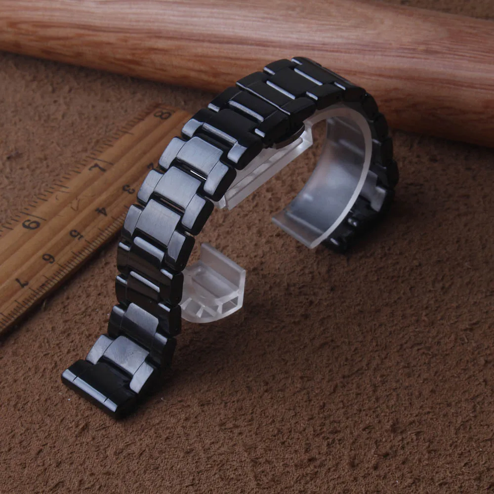 

Ceramic Watchbands 14mm 16mm 18mm 20mm 22mm Black Straight End Bracelet with Butterfly Push-Button Clasp for Watches Mens Women