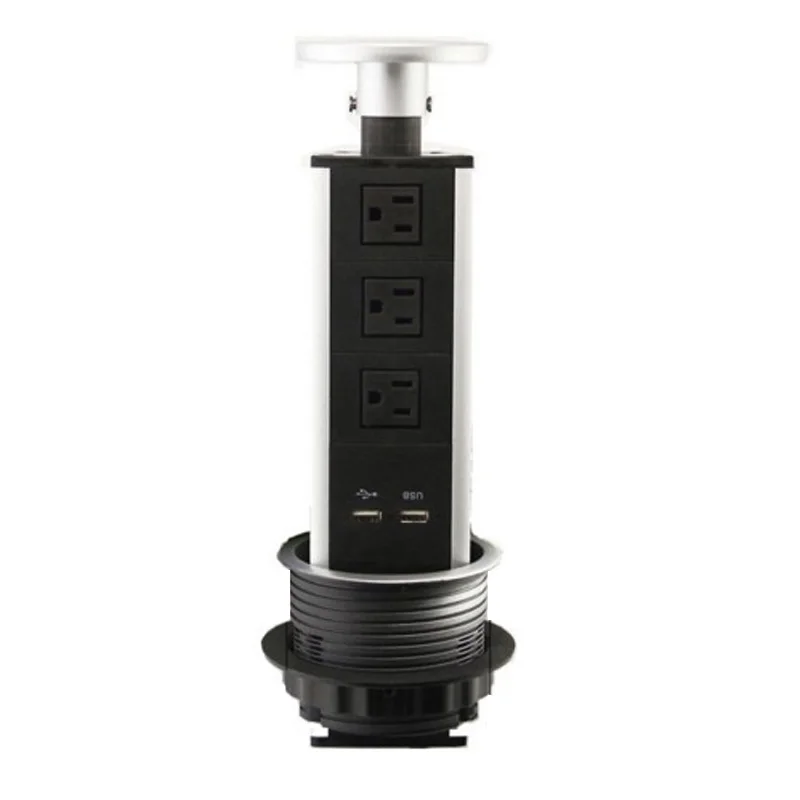 

USB Power Socket US/UK Charging Port Kitchen Table Desktop Sockets Retractable Countertops Worktop Vertical Power Outlet Socket