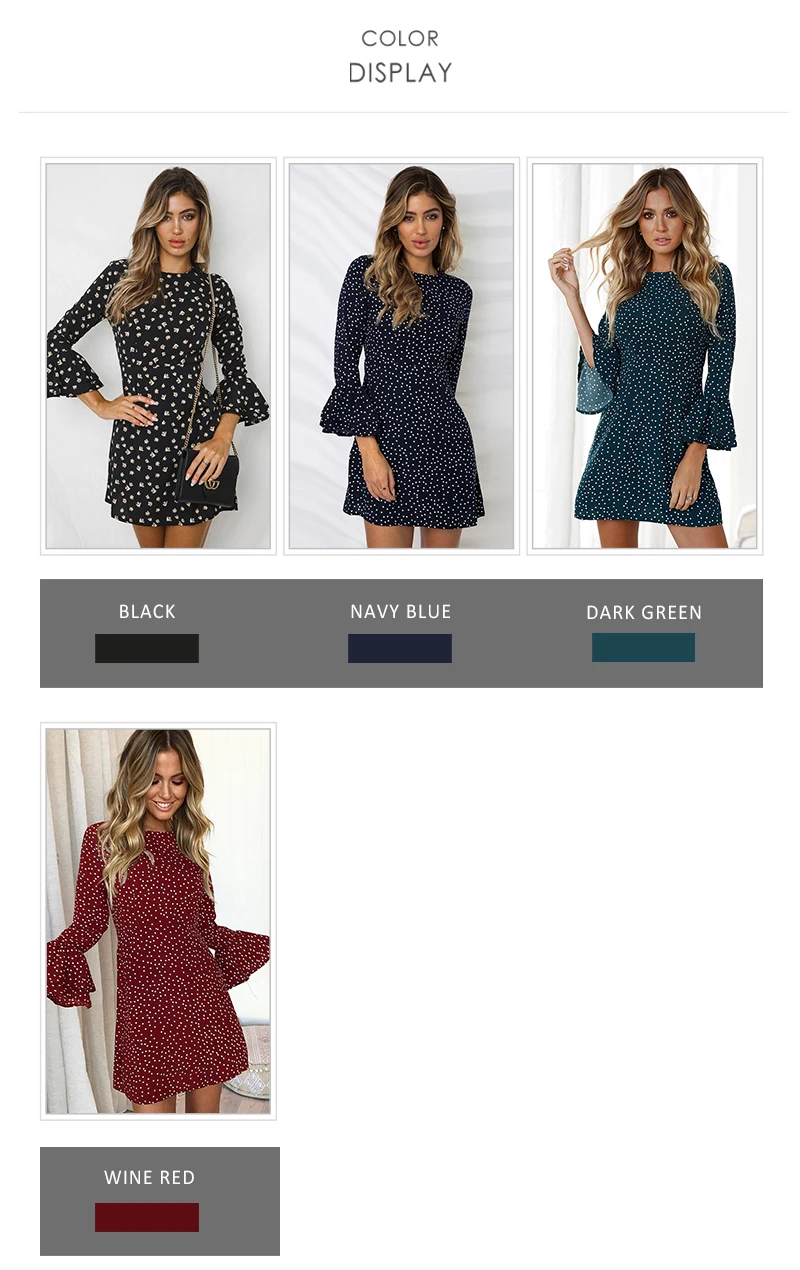 Vintage Polka Dot Dress Women Autumn Long Flare Sleeve Ruffles Vestidos Casual O-neck Black Bodycon Party Boho Dresses Mini