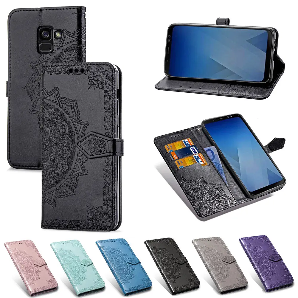 Чехол-Кошелек из искусственной кожи с объемным цветком Datura для Samsung Galaxy A8 2018