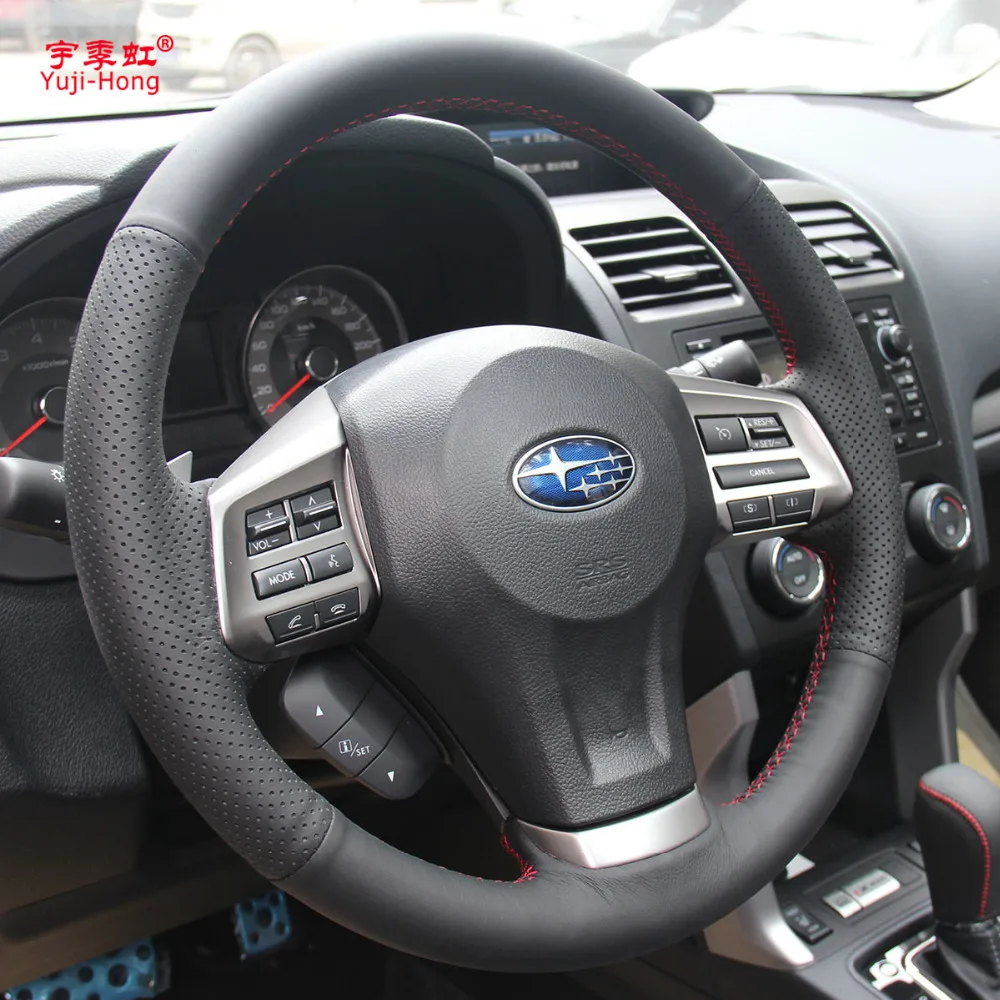 Yuji-Hong Чехлы рулевого колеса автомобиля чехол для SUBARU XV Forester 2013 Outback Legacy сшитый вручную верхний слой коровья кожа Чехол