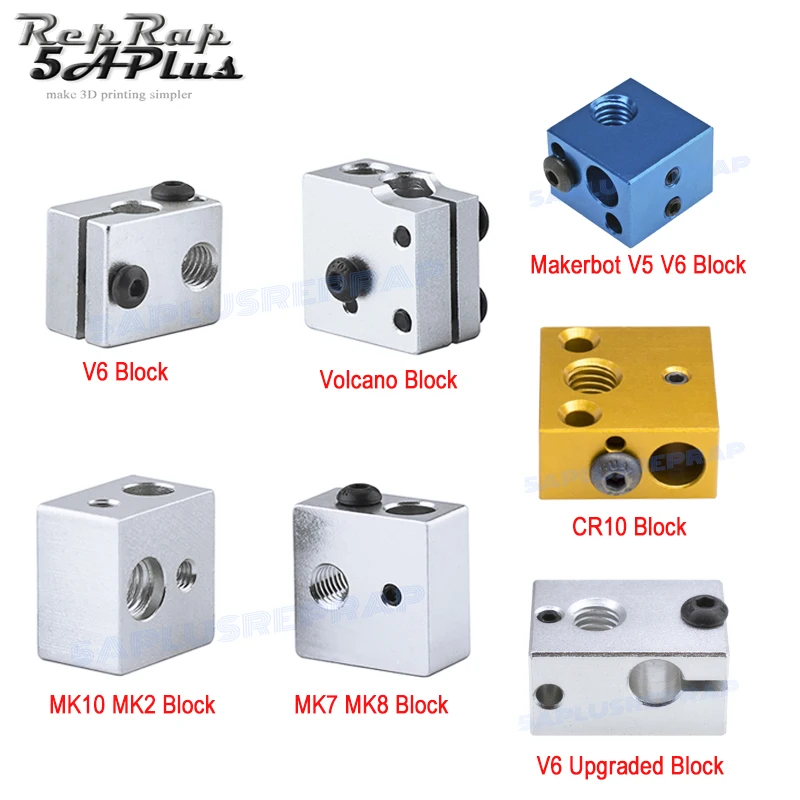 

3D Printer Accessories Heated Block Makerbot MK8 MK10 V5 V6 Volcano for Print Head Extruder J-head Aluminum Block