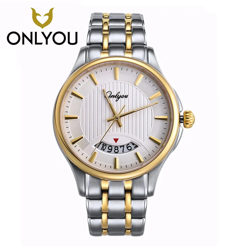 

ONLYOU Watch Golden Man Wristwatch Luxury Brand Watch Date Display 5Bar Waterproof Women Watches Military Relogio Masculino