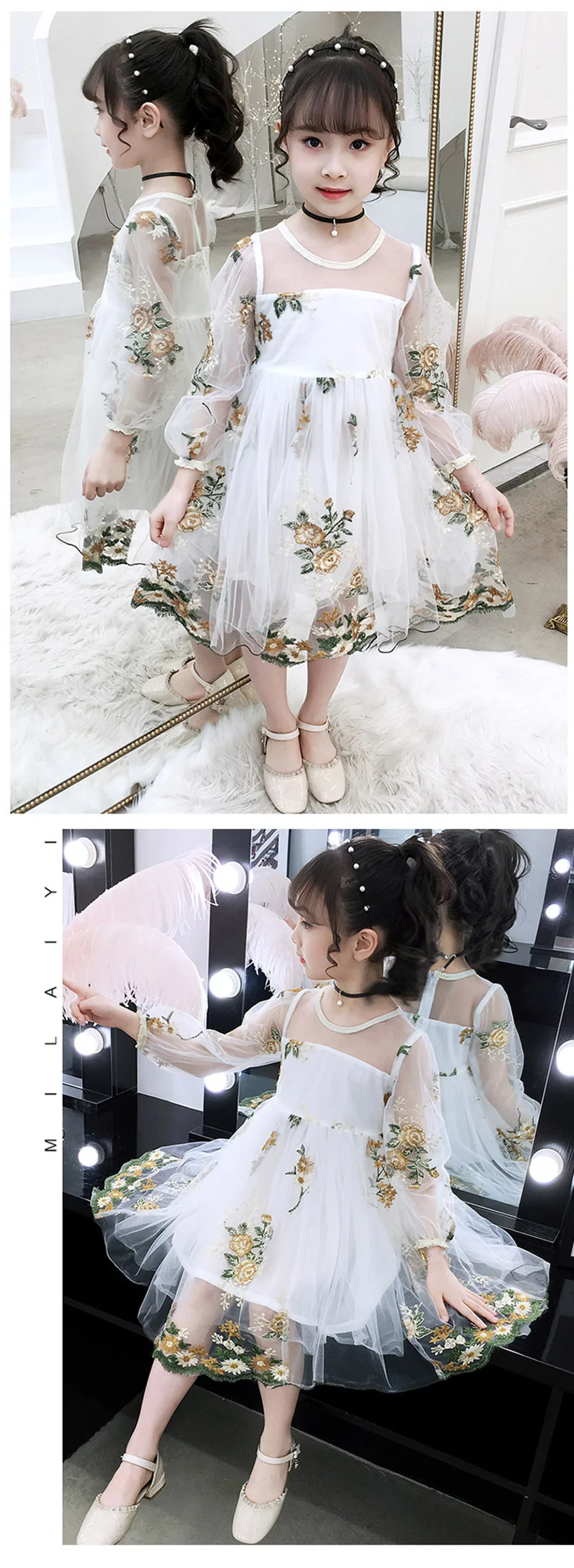 Платья для девочек с цветочной вышивкой; платье принцессы для девочек ...