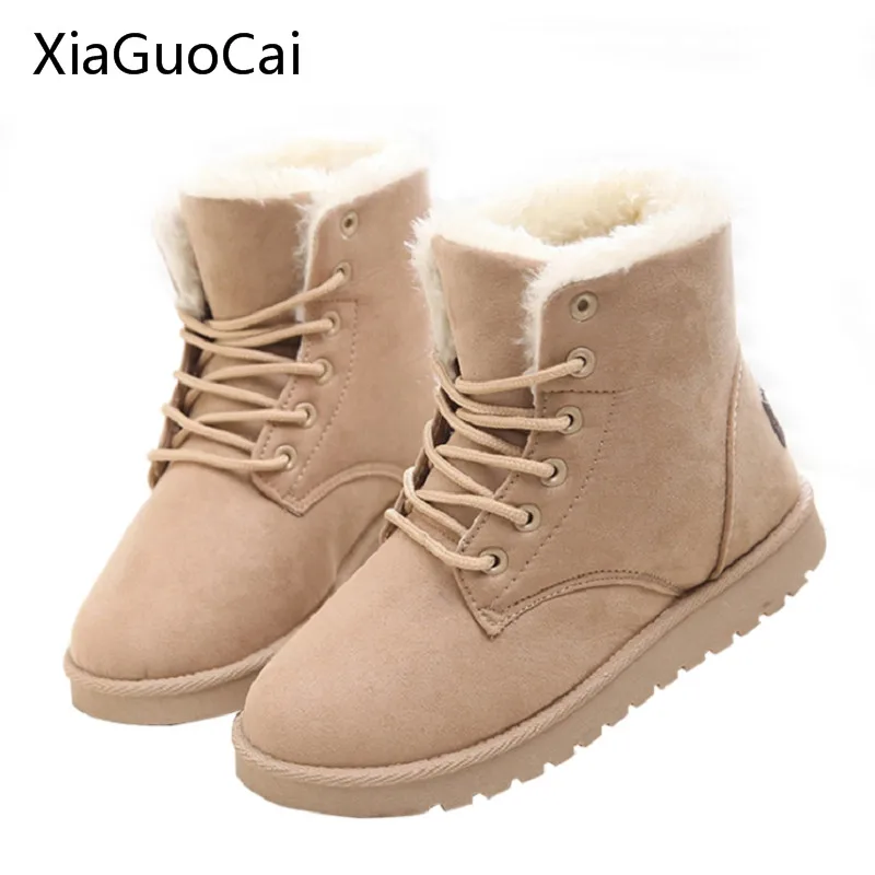 Women Brand Winter Boots Warm Suede Fashion Lace Up Flat Boots High Quality Cheap Women Snow ...