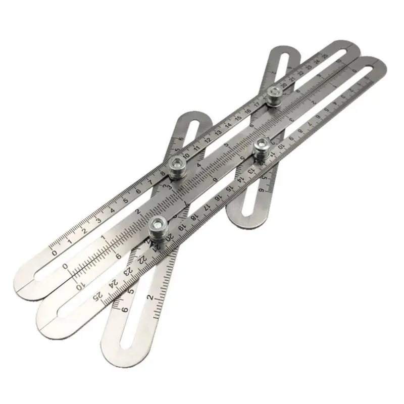 Stainless Steel Adjustable Four Sided Folding Measuring Tool Multi Angle Template Scale Ruler Multifunction