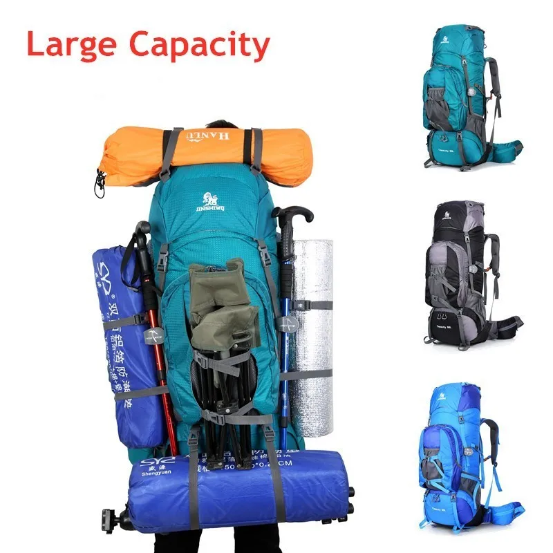 US $48.76 80L Hiking Backpack Large Capacity Men Women Riding Travel Outdoor Luggage Bag Camping Climbing Water Resistant Sports Rucksack