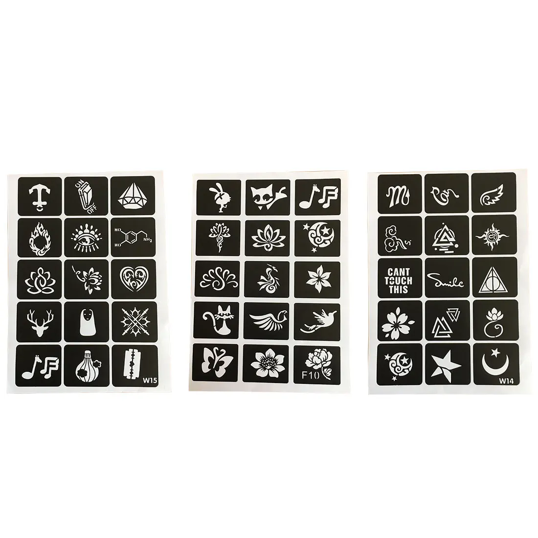 Цветок бабочка мультфильм Аэрограф татуировки Stencil45pcs (15 шт. * 3) Малый трафареты для блестящих татуировок женщина девочки; дети шаблона