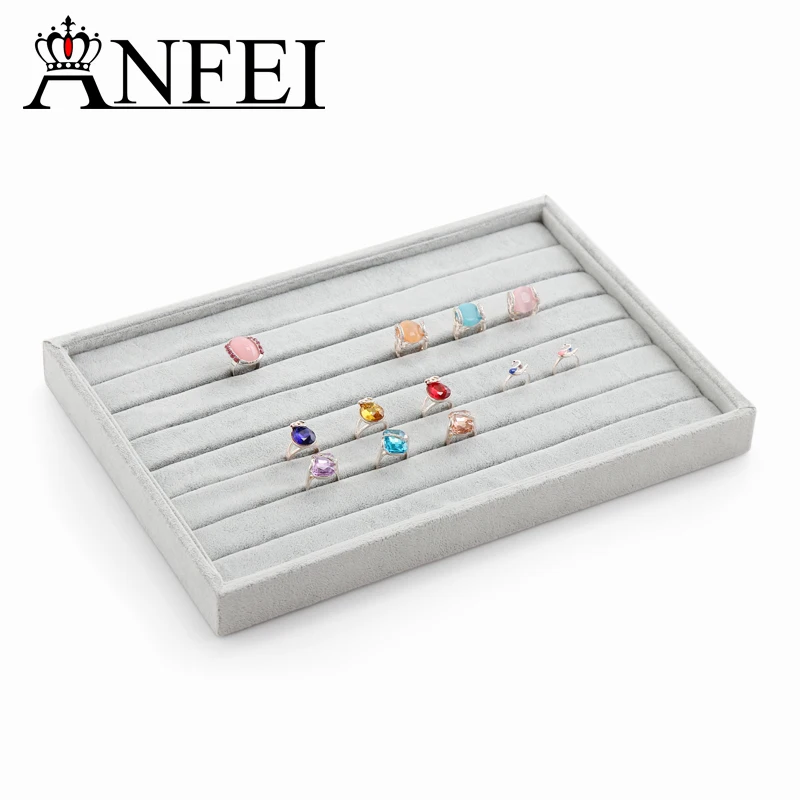 

ANFEI Jewelry Storage Organizer Display Gray Earring Ring Brooch Trinket Box Casket Wedding Decoration Jewelry Display Tray A173