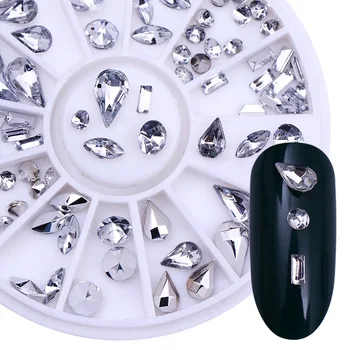 

Transparent Nail Rhinestones Silver Metal Sharp Bottom Nail Art 3D Decorations in Wheel Nail Decoration DIY Body Art