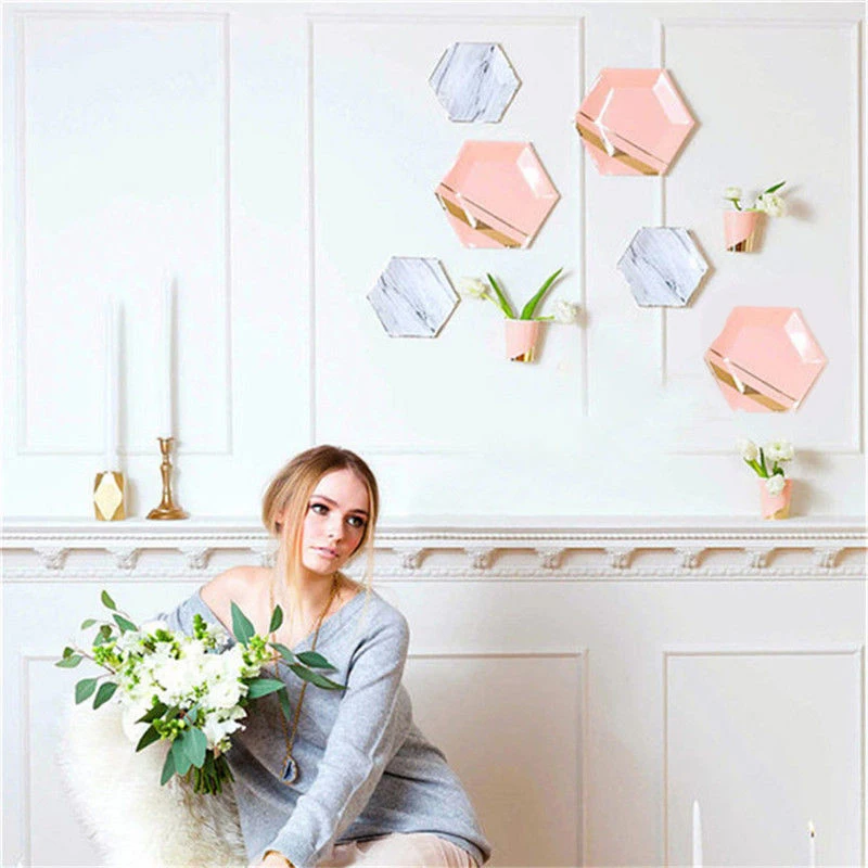 8/20Pcs European style party gold stamping plate birthday party disposable Marble Texture  tableware Plates Set