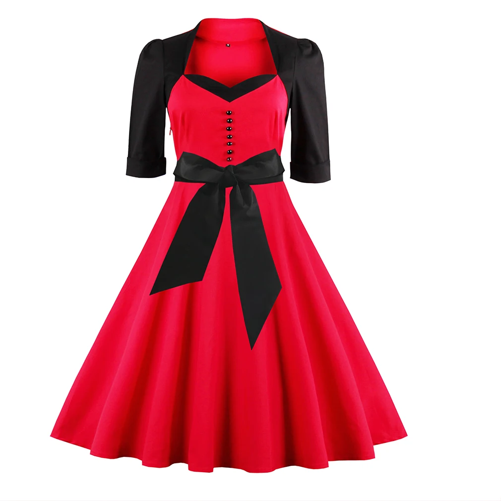 2017 Women Vintage Summer Dress Half Sleeve Sexy Slimming Elegant Dress Casual Office Party Swing Dress Plus Size Vestidos
