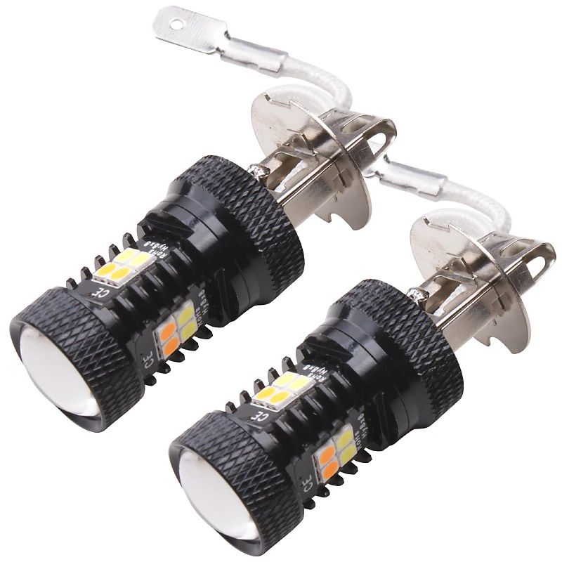 RXZ 2pcs H3 светодиодный высокой мощности 3030 светодиодный s 16smd для автомобильных противотуманных фар Дневные ходовые огни лампы DRL двойной цвет белый/янтарный переключаемый