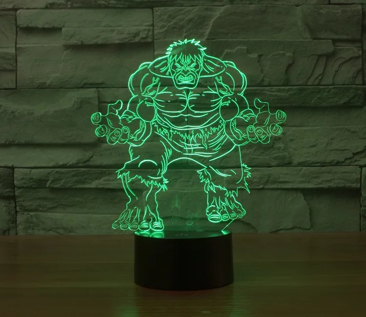2018 Cartoon Character Hulk 3D Night Light USB Energy