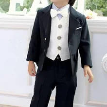 Лидер продаж,, детская одежда Стильный дизайнерский Свадебный костюм для мальчиков, наряд для мальчиков(куртка+ штаны+ галстук+ жилет