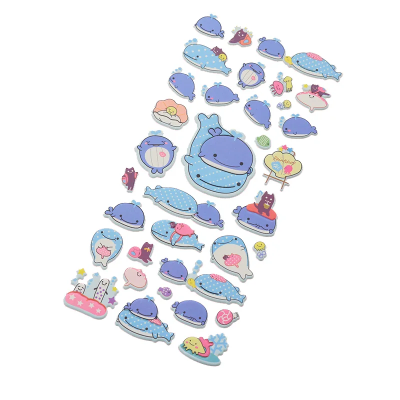 

2 / Lot Ocean Whale Fashion Brands Kids Toys Cartoon 3D Children Stickers For Boys Girls PVC Bubble Stickers Stationery