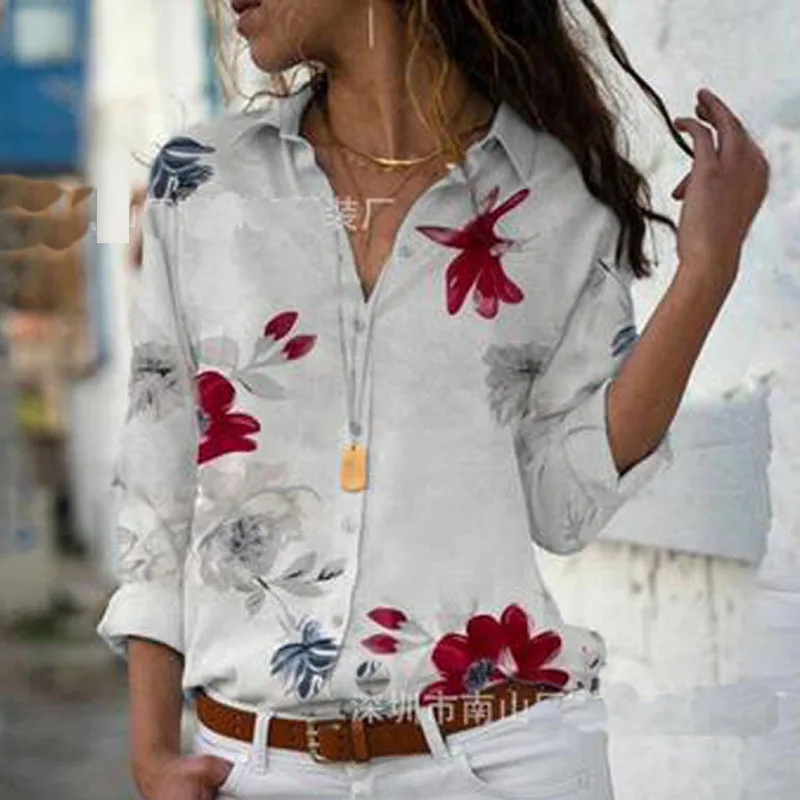 Женские топы, блузки, осень, элегантная шифоновая блузка с длинным рукавом и v-образным вырезом, Женская рабочая одежда, рубашки размера плюс 5XL, блуза с отворотом - Цвет: Long RedF