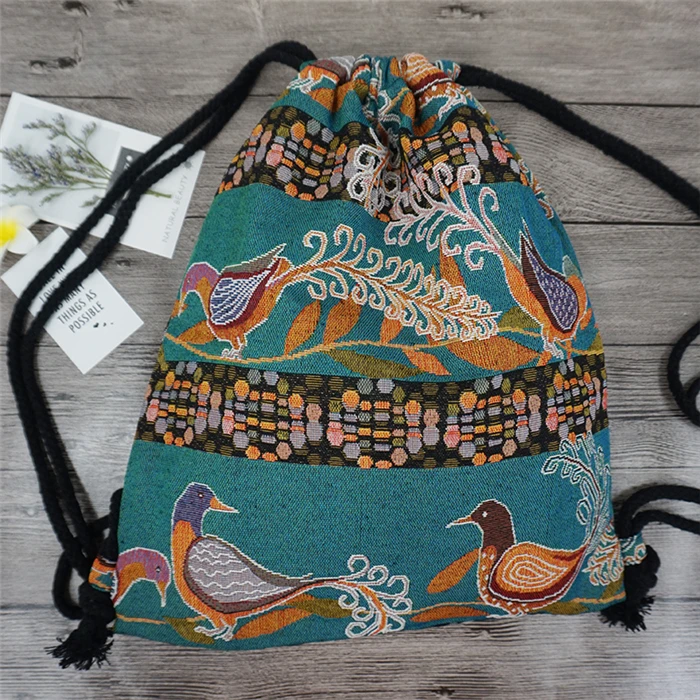2022 Women Fabric Backpack Female Gypsy Bohemian Boho Chic Aztec Ibiza Tribal Ethnic Cottage Soft Brown Drawstring Rucksack Bags