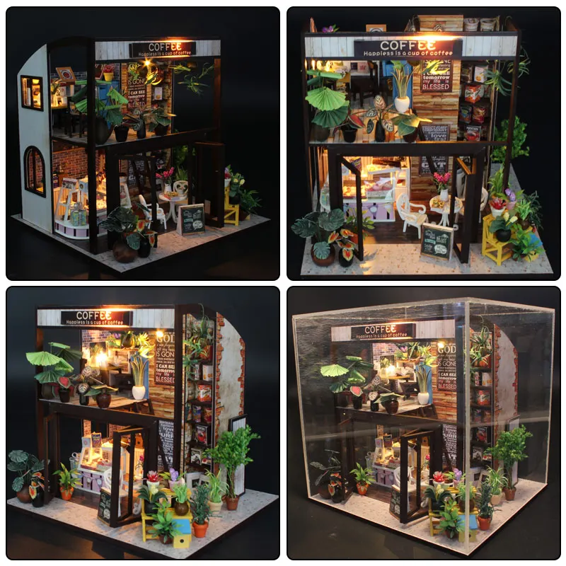 DIY Dollhouse With Furnitures Doll House Miniature Wooden House Waiting Time Coffee House Toys For Children Birthday Gift M027 DIY Dollhouse With Furnitures Doll House Miniature Wooden House Waiting Time Coffee House Toys For Children Birthday Gift M027