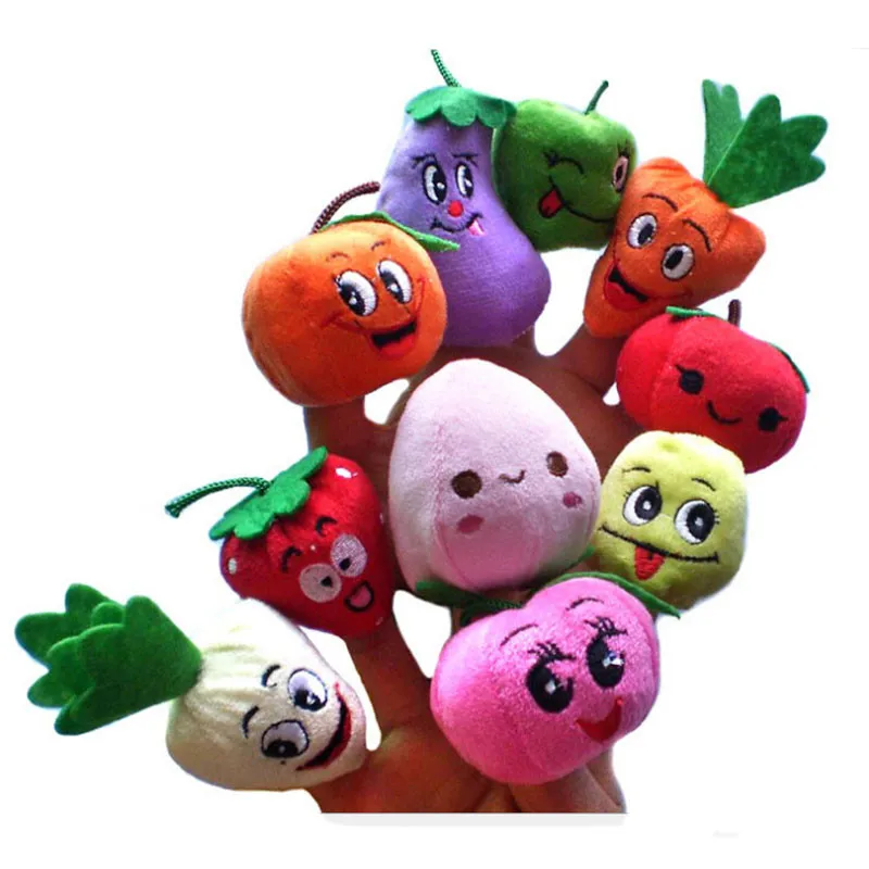 2017 10PCS Cartoon Vegetable Fruit Finger Puppet Soft Plush Toy Child