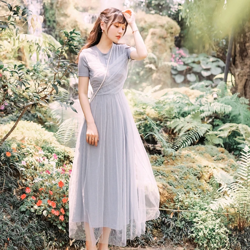 

SexeMara fashion The New cross splice knitting Mesh dress free shipping