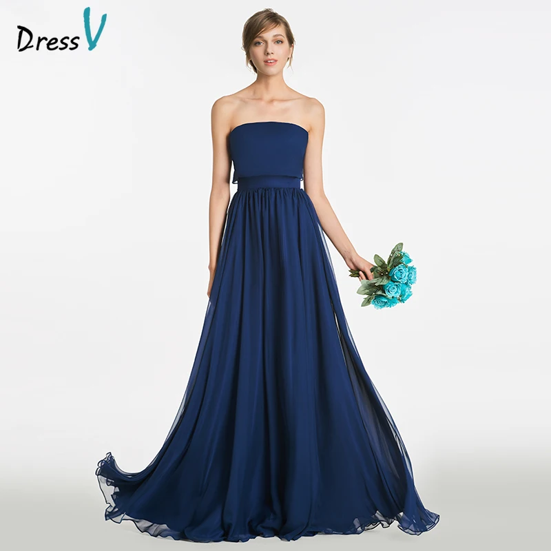 navy strapless gown
