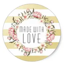 1 5inch Made With Love Modern Gold Stripes Pink Floral Classic Round Sticker