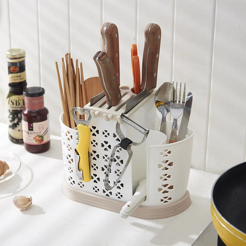 

Kitchen multi-function chopsticks tube drain rack hanging tableware cutter plastic chopsticks cage chopsticks tube WF4091149