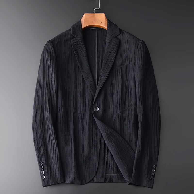 Minglu Luxury Blazers Men Plus Size 4XL 3D Texture Wrinkle Fabric Black Business Leisure Blazer Jacket Slim Fit Mens | Мужская одежда