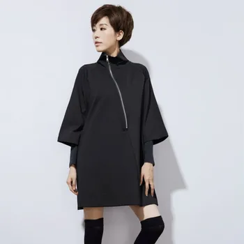 

New Autumn Dress For Women Fashion Stand Collar Zipper Dress Streetwear Casual Loose Fit Female Dress Plus Size M-2XL
