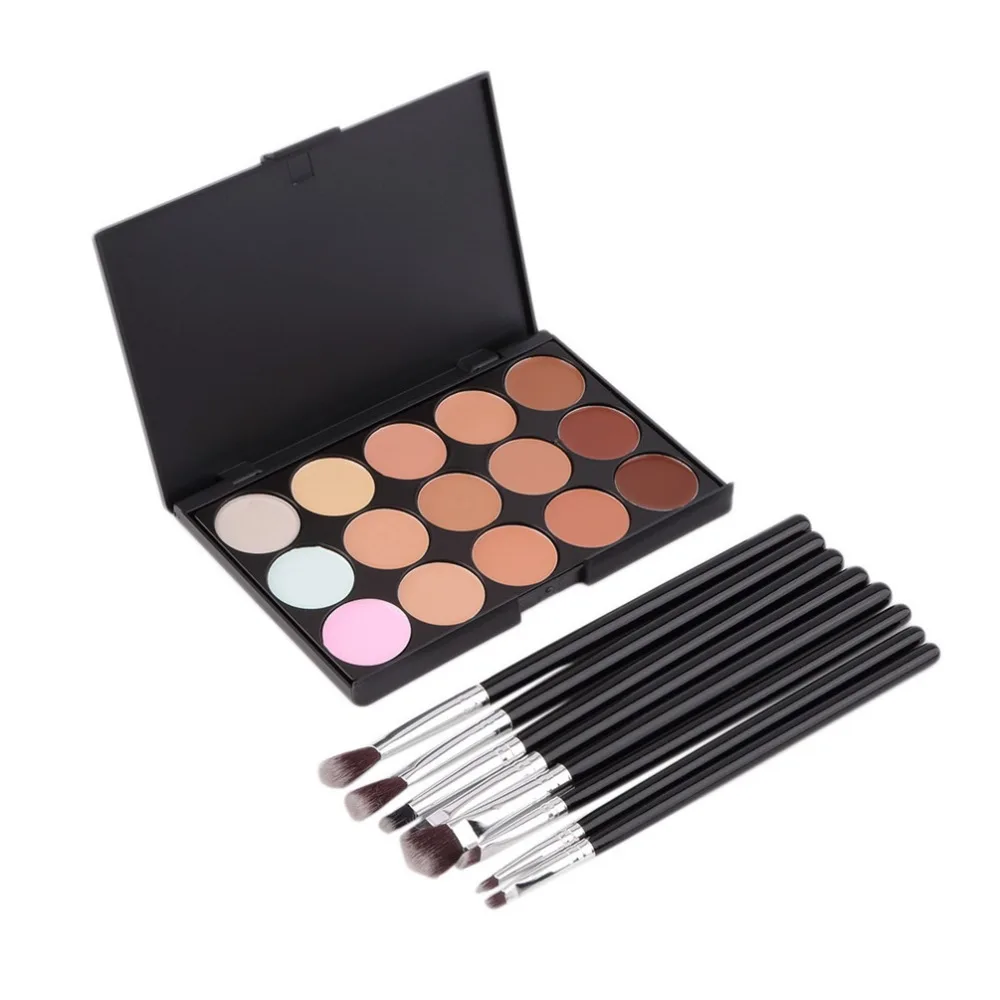 

Contour Face Makeup 15 Colors Concealer Palette+8PC Powder Eyeshadow Lip Brush New Sale