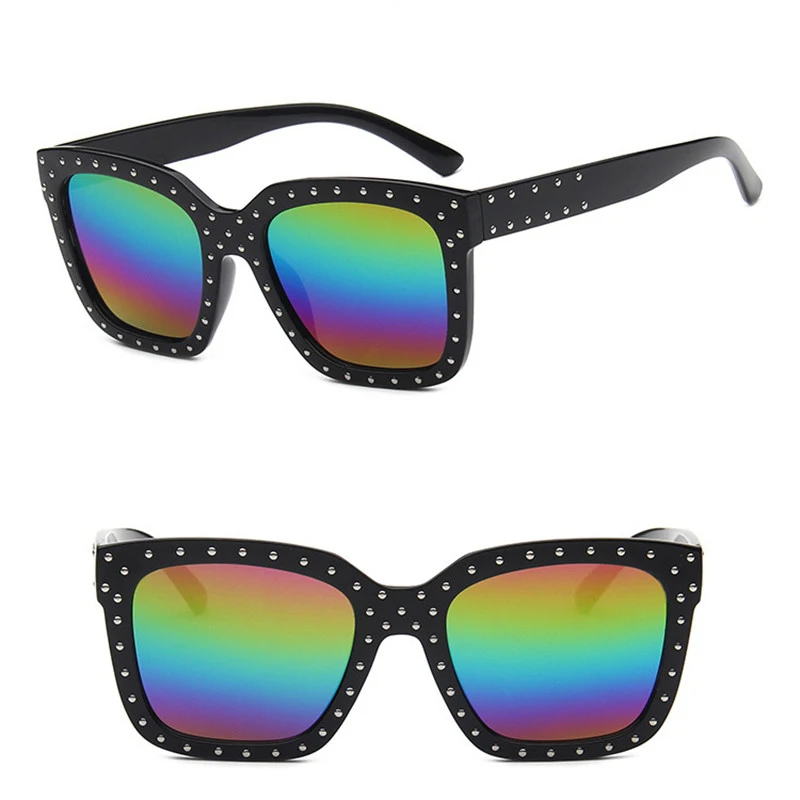 LeonLion классические большие рамки солнечные очки с заклепками женские уличные солнцезащитные очки для шоппинга брендовые дизайнерские UV400 Oculos De Sol UV400 - Цвет линз: Rainbow