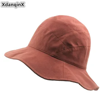 

XdanqinX Adult Women's Cotton Bucket Hats Elegant Fresh Lady Sunscreen Hat Foldable Lotus Leaf Lace Casual Summer Caps For Women