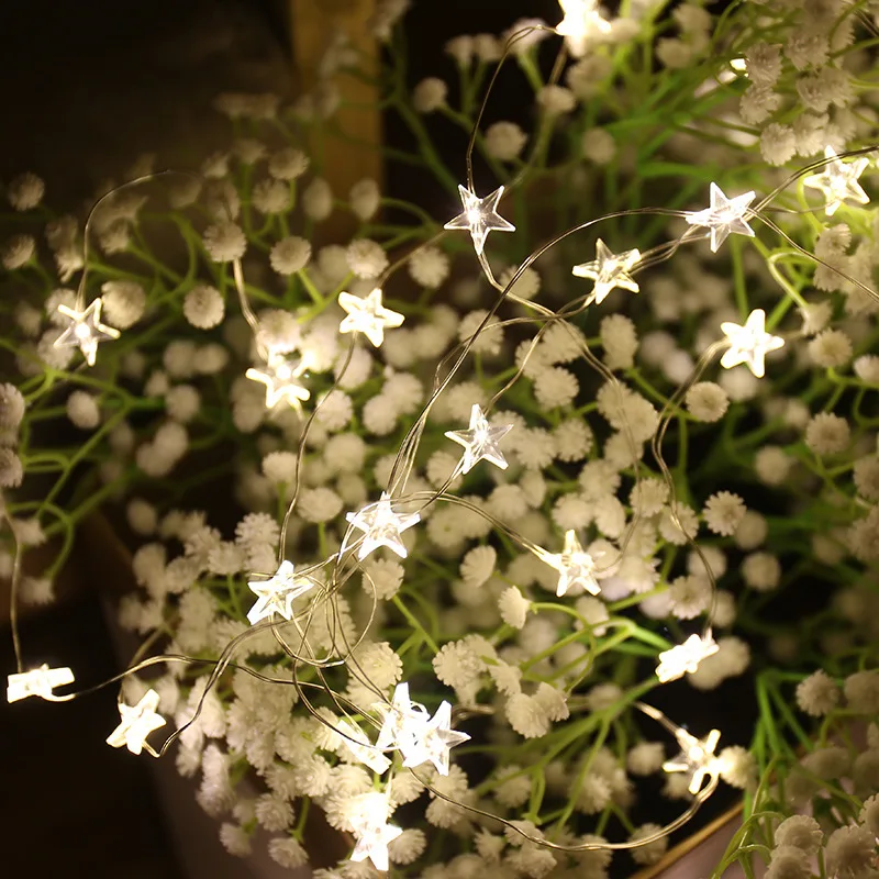 Светодиодный гирлянда на медной проволоке со звездами, светодиодный Сказочный свет, Рождественские Свадебные декоративные огни, работающий от батареи, мерцающие огни