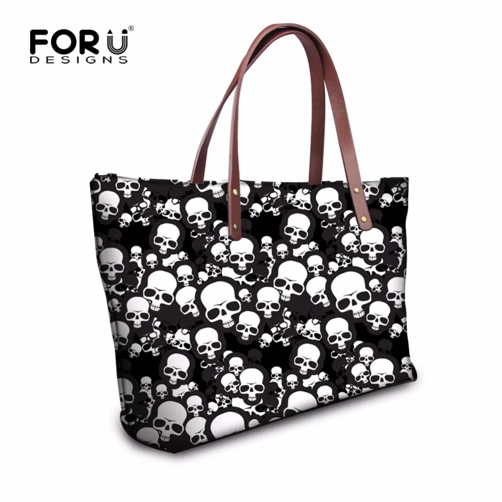 

FORUDESIGNS Large Capacity Women Handbags Cool Cartoon Skull Print Bags Casual Tote Bags for Ladies Shopper Single Shoulder Bag