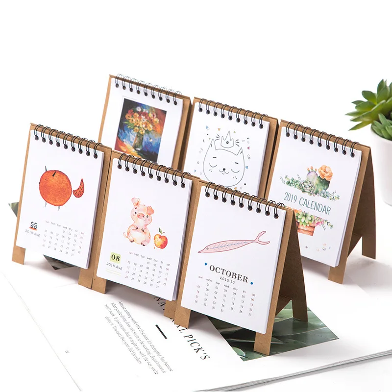 Free shipping Cartoon 2019 notebook desk calendar desktop lunar style cute diy plan book | Канцтовары для офиса и дома